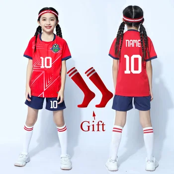 Gyermek futball mezek Fiú foci ruhák szettek Rövid ujjú gyerek futball egyenruhák Lány foci tréningruha mez zoknival