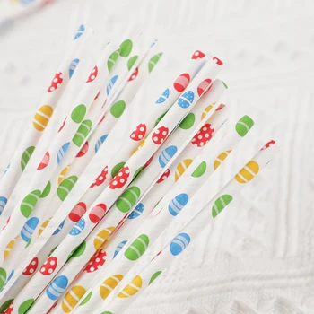 25Pcs színes húsvéti biológiailag lebomló ivópapír szívószálak Tojás mintás szívószálak születésnapi babaváró húsvéti parti dekorációs kellékhez