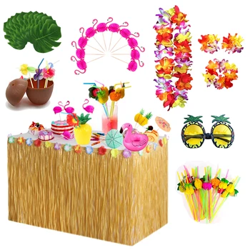 Szalma szín Luau fű Asztali szoknya Szalma Hawaii Tiki Moana téma Party kellékek trópusi Hawaii Party dekorációk Esküvő