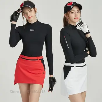Blktee női légáteresztő golfmez Anti-expozíciós A-vonalú szoknya Hosszú ujjú golfing Női vékony felsők Koreai ceruza Skort szett