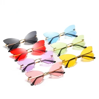 Új személyiség Pillangó alakú napszemüvegek Női színes keret nélküli horgász napszemüvegek Szemüvegek Európai és amerikai INS szemüvegek