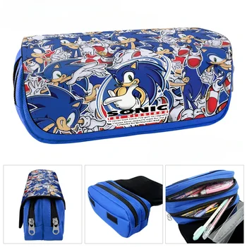 Sonic perifériás ceruzatartó Cartoon Anime Nagy kapacitású kétrétegű cipzáras ceruzatartó Divat írószer tároló táska
