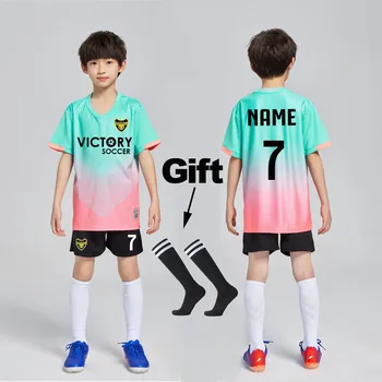 Egyéni új szezon Gyerek futball mez egyenruhák Ajándék zokni Gyermek foci edzőruhák Öltöny Lány fiú futball ruházat