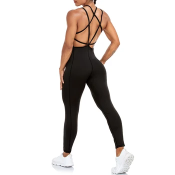 Ujjatlan szexi jumpsuit fitnesz női kereszt hát nélküli macskaruha jóga bodysuit edzőtermi edzés Bodycon Romper női sportruházat