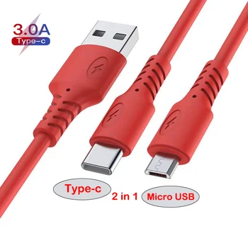 Micro USB Type-C kábel 2 az 1-ben USB kábel gyorstöltő vezeték Huawei Xiaomi Quick Charge vezetékes kábel színes folyékony szilikon kábel