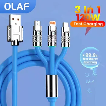 Olaf 120W 6A 3 az 1-ben C típusú gyorstöltő kábel Micro USB-C típusú kábel Samsung Xiaomi USB-iOS töltőkábelhez iPhone-hoz