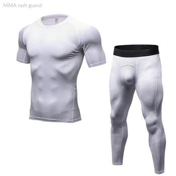 Nyári futószett Férfi sport top edzőtermi leggings 2 részes szett Quick száraz rövid ujjú póló nadrág 2 az 1-ben edzés szett Run skins