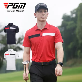 PGM Nyári rövid ujjú felsők férfiaknak Patchwork Golf pólók Lehajtható galléros ingek Férfi lélegző alkalmi sportruházat M-XXL