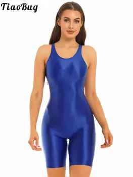 Női egyrészes fürdőruha fürdőruha fényes U nyakkivágás hátsó alkalmi viselet bodyruha ujjatlan jumpsuit sportedzéshez jóga