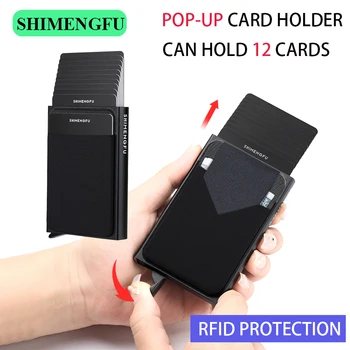 Pop Up RFID személyi igazolvány tartó Férfi pénztárca Mini csomag alumínium fém védőfelszerelés tároló táska Intelligens gyorskioldó női pénztárca